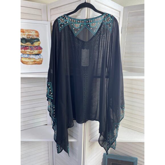 Monoreno black and blue embroidered boho sheer blouse - Picture 8 of 9